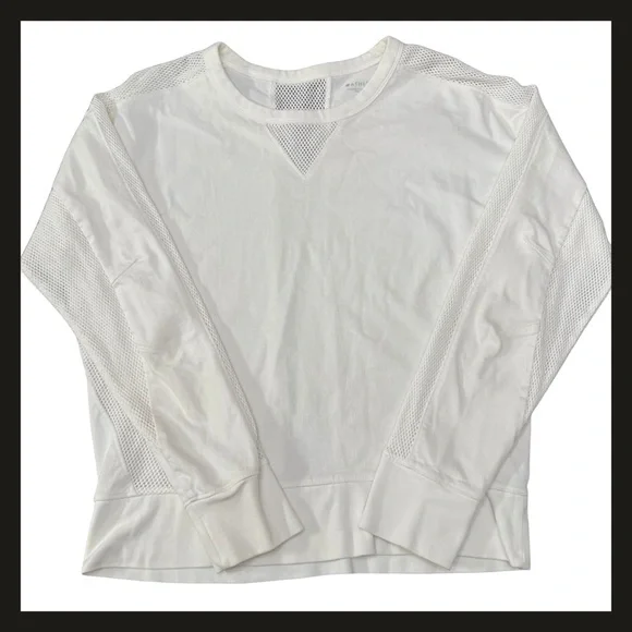 Athleta Rebalance Sweatshirt White Mesh Panel Long Sleeve Cotton Top  Small NWOT - Picture 13 of 14